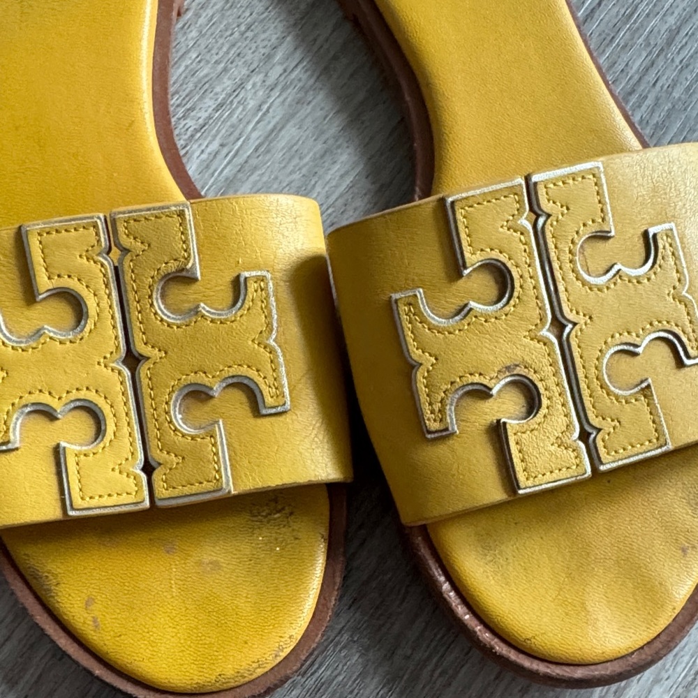 Tory Burch Mustard Yellow Slide Sandals - Picture 3 of 6